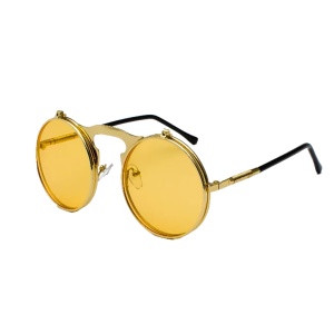 Ochelari de soare unisex, model misterios rotund, tematica crazy scientist, marime universala, galbeni