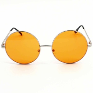 Ochelari de soare unisex, model retro rotund, tematica mistery cool, marime universala, portocalii - Img 3