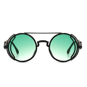 Ochelari de soare unisex, model rotund cu rama speciala, tematica steampunk summer dream, marime universala, verde degrade - Img 2