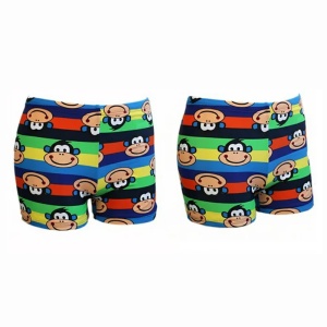 Pantaloni de baie pentru baieti, model lumea maimutelor fericite, multicolori - Img 2