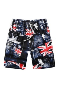 Pantaloni scurti de baie tip bermude, negru cu imprimeu Anglia, barbati, uscare rapida