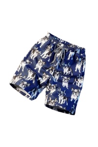 Pantaloni scurti de baie tip sort, barbati, albastri, imprimeu buldog francez cu ochelari, uscare rapida