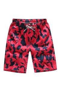Pantaloni scurti de baie tip sort, barbati, imprimeu abstract, uscare rapida, rosu