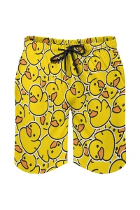 Pantaloni scurti de baie tip sort, barbati, imprimeu ratusca jucausa crazy duck, uscare rapida, galben - Img 4