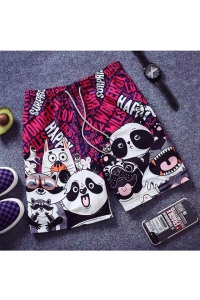 Pantaloni scurti de baie tip sort, barbati, imprimeu ursuleti panda si prietenii lor, model regatul animalelor fericite, uscare rapida, rosu - Img 3