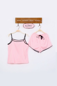 Pijama dama, 7 piese, satin, camasa, maieu, pantalon lung si chilot tip pantalon scurt, roz - Img 4