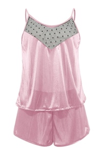 Pijama sexy dama, set 2 piese, top cu detaliu transparent la decolteu si pantaloni scurti, model confortabil elegant, roz - Img 4