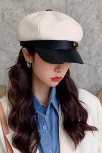 Sapca dama, model elegant cu accesoriu metalic, reglabila cu snur delicat la interior, tematica fashion town, marime universala, bej - Img 3