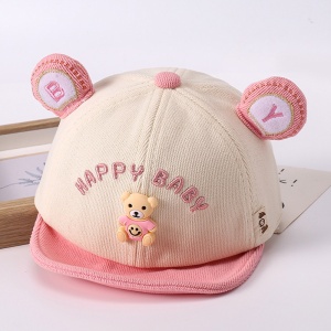 Sapca pentru copii, cozoroc curbat, accesorizata cu urechiuse, model simpatic si vesel, tematica happy baby, 6 luni – 2 ani, roz - Img 2