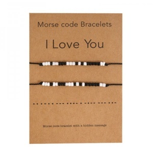 Set 2 bratari cuplu pinky promise, pandantiv codul morse, reglabile, din sfoara, negre