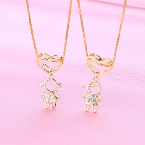 Set 2 buc, lant cuplu, accesorii fetita si baiat, model cute couple, aurii - Img 2