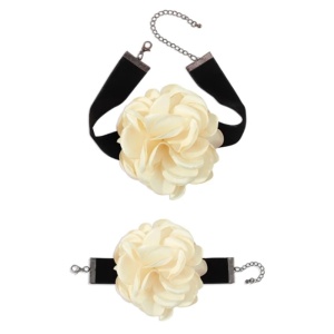 Set 2 piese, choker si bratara asortata, model cu floare eleganta, tematica fashion party, bej