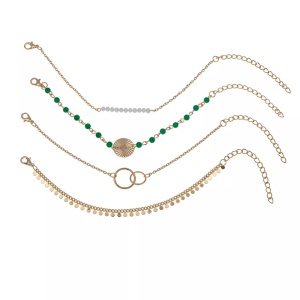Set 4 bratari dama, pandantive rotunde, accesorii albe si verzi, dimensiune reglabila, aurie