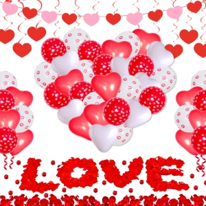 Set 48 baloane indragostiti, decor 1000 petale si banner, imprimeu buze