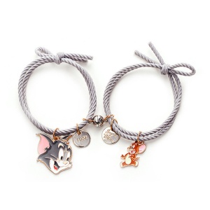 Set bratari cu magnet, tip sfoara, pandantiv figurine Tom si Jerry zambind, reglabile