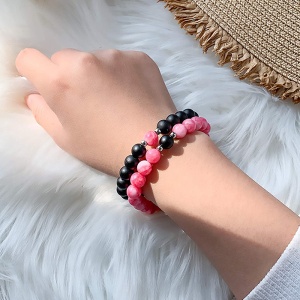 Set bratari cuplu cu magnet, roca semipretioasa, neagra si roz, unisex - Img 3