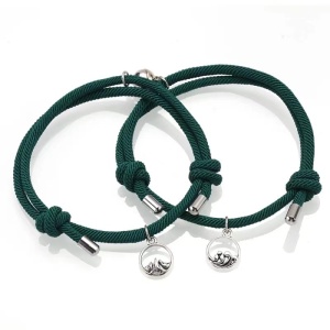 Set bratari cuplu cu magnet, tip sfoara, verde inchis