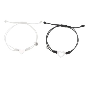 Set bratari cuplu tip sfoara, cu magnet, model potrivire perfecta, tematica forever together, reglabile, inimi pereche, unisex, argintiu