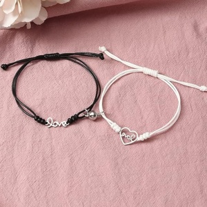 Set bratari cuplu tip sfoara, cu magnet, model potrivire perfecta, tematica forever together, reglabile, love, unisex, alb - Img 3