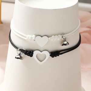 Set bratari cuplu tip sfoara, cu magnet, model potrivire perfecta, tematica forever together, reglabile, inimi pereche, unisex, argintiu - Img 4