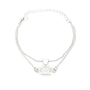 Set bratari floare de lotus si inima, argintiu, reglabile, dama