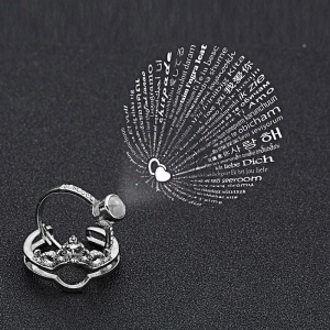 Set doua inele dama, model regal cu text te iubesc in 100 limbi, tematica royal couple, reglabile, argintiu - Img 2