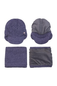 Set doua piese, caciula de barbati tip sapca moale cu cozoroc si protectie urechi, fular asortat, captuseala pufoasa, model office style, tematica I wanna be confortable, marime universala, albastru - Img 3