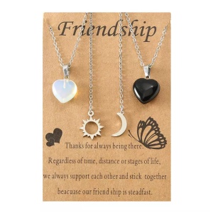 Set lant cuplu, pandantive inimioare, model friendship soare si luna, reglabile, unisex, argintii