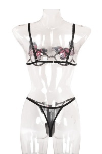 Set lenjerie sexy 2 piese cu fluturasi, chilot si sutien - Img 2