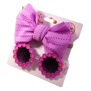 Set ochelari de soare pentru fetite cu funda supradimendionata pentru par, model floricele vesele, marime universala, mov - Img 2