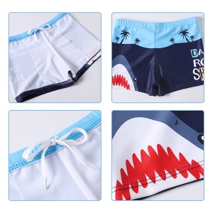 Set pantaloni de baie pentru baieti cu casca asortata, M2, tematica happy summer vibe, model rechin fashion hipster periculos, albastru - Img 4