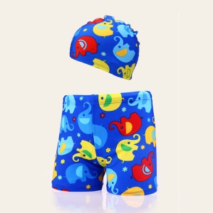 Set pantaloni de baie pentru baieti cu casca asortata, tematica lumea acvatica, model familie fericita de elti, multicolor - Img 3