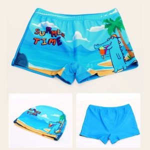 Set pantaloni de baie pentru baieti cu casca asortata, tematica lumea animalelor vesele, model pofticios summer time, turcoaz - Img 3