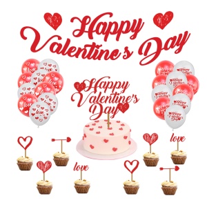Set party valentine’s day, baloane, banner si decoratiuni tort, rosii