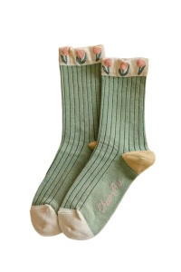 Sosete dama, model chic elegant cu imprimeu floral, tematica I love spring flowers, marime 38 – 42, verzi