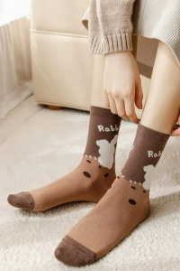 Sosete dama, model chic si delicat, cu imprimeu iepurasi, tematica I love rabbits, marime 38 – 42, coffee - Img 2