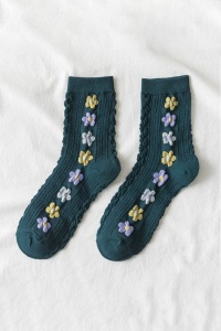 Sosete dama, model fashion si versatil cu flori, tematica I love spring, marime 38 – 42, verde inchis - Img 3