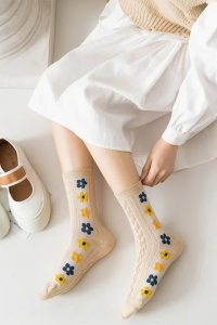 Sosete dama, model fashion si versatil cu flori, tematica I love spring, marime 38 – 42, bej - Img 2