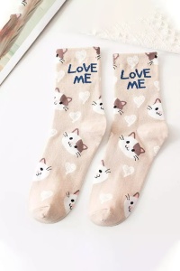Sosete dama, moi si fine, cu mesaj “love me”, imprimeu animale, marime 36-42, bej - Img 4