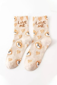 Sosete dama, moi si fine, cu mesaj “love me”, imprimeu animale, marime 36-42, crem - Img 4