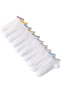Sosete dama, set 10 perechi, model clasic minimalist peste glezna, detaliu de contrast, tematica stylish women, marimea 36 - 42, alb cu multicolor