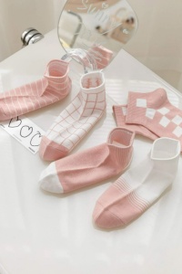 Sosete dama, set 5 perechi, model clasic geometric, tematica I love pink, marimea 36 – 42, roz cu alb - Img 3