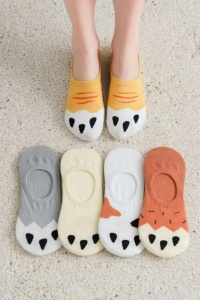 Sosete dama, set 5 perechi, model scurt sub glezna, cu imprimeu gherute, tematica animal kingdom, anti – slip, marime 38 – 42, multicolore - Img 3