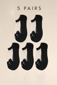 Sosete dama, set 5 perechi, model transparent cu varf si calcai intarite, tematica crazy cat, marimea 36 – 42, negru - Img 2