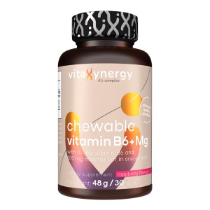 VITAXYNERGY Chewable Vitamin B6 + Mg - 30 Tablete Supliment Nutritiv pentru Stres, Anxietate, Insomnie, Carente de Magneziu si B6 Aprobat de Ministerul Sanatatii Certificat FDA, GMP, Halal