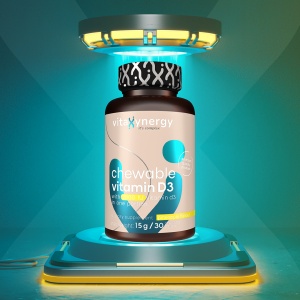 VITAXYNERGY CHEWABLE VITAMIN D3 2000 UI - 30 Tablete Supliment Nutritiv pentru Sanatatea Oaselor si Imunitate, Tablete Masticabile, aroma de ananas, Aprobat de Ministerul Sanatatii, Certificat FDA, GMP, Halal - Img 2