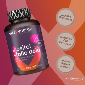 VITAXYNERGY INOSITOL + FOLIC ACID Supliment pentru Sanatatea Reproductiva si Functia Celulara, 60 tablete, Certificat GMP, Aprobat de Ministerul Sanatatii Certificat FDA, GMP, Halal - Img 2