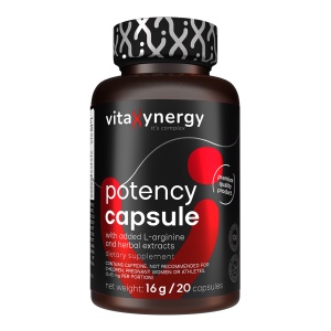 VITAXYNERGY Potency Capsule - 20 Capsule Supliment pentru Sanatatea Sistemului Reproductiv Masculin si Performanta Intima Cu L-Arginina 500 mg Imbunatateste Libidoul si Functia Erectila