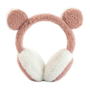 Acoperitori pentru urechi, protectie impotriva frigului, model casti dama pufoase cu urechiuse de ursulet, tematica funny winter, marime universala, roz