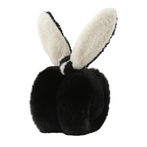 Acoperitori pentru urechi, protectie impotriva frigului, model casti pufoase cu urechi lungi de iepuras, pliabile, tematica happy bunny, marime universala, negre